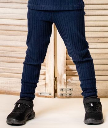 Ribbed-Knit Pants Dark Blue
