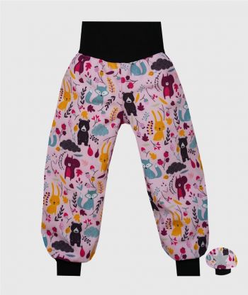 Waterproof Softshell Pants Forest Animals Pink