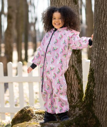 Waterproof Softshell Overall Comfy Panda And Rainbows Pink Jumpsuit